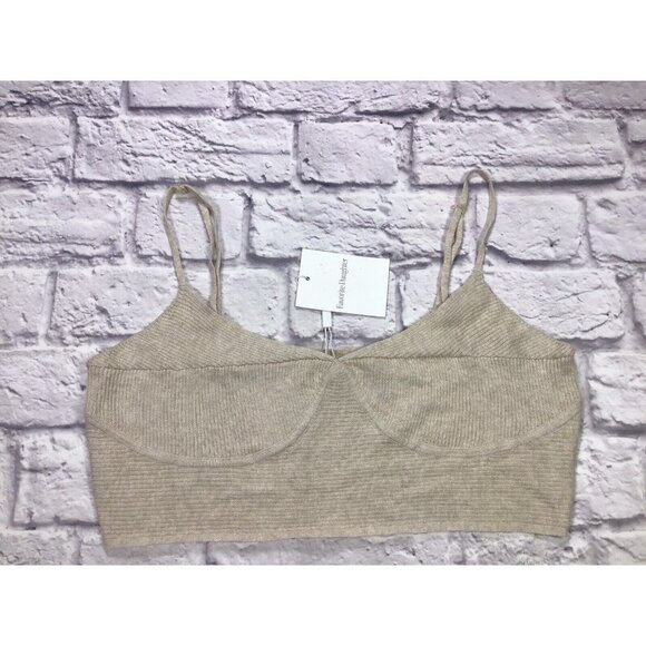 NWT Favorite Daughter Cashmere Blend Spaghetti Strap Bralette Beige Size Medium - Picture 1 of 5